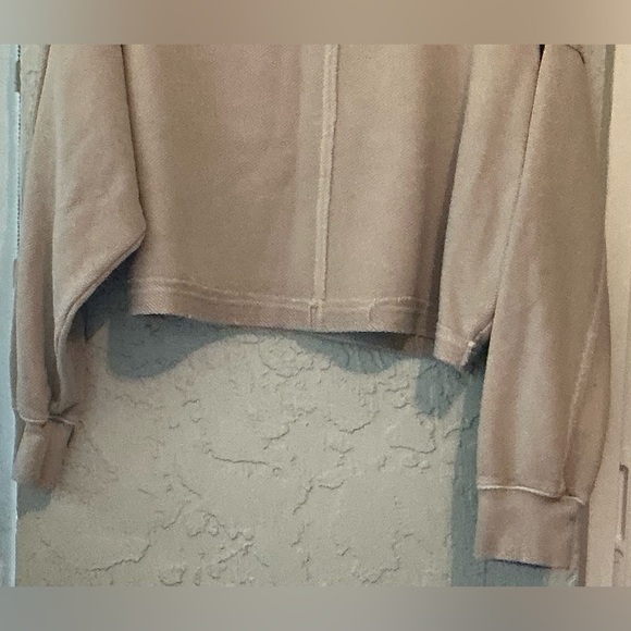 Aerie Light Tan Textured Long Cropped Sweatshirt - Picture 2 of 7